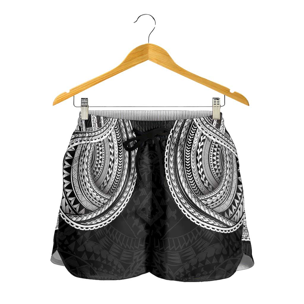Samoan Traditional Art Tattoos Shorts for Women Tatau Tribal Motifs with Ula Fala Black LT03 - Polynesian Pride