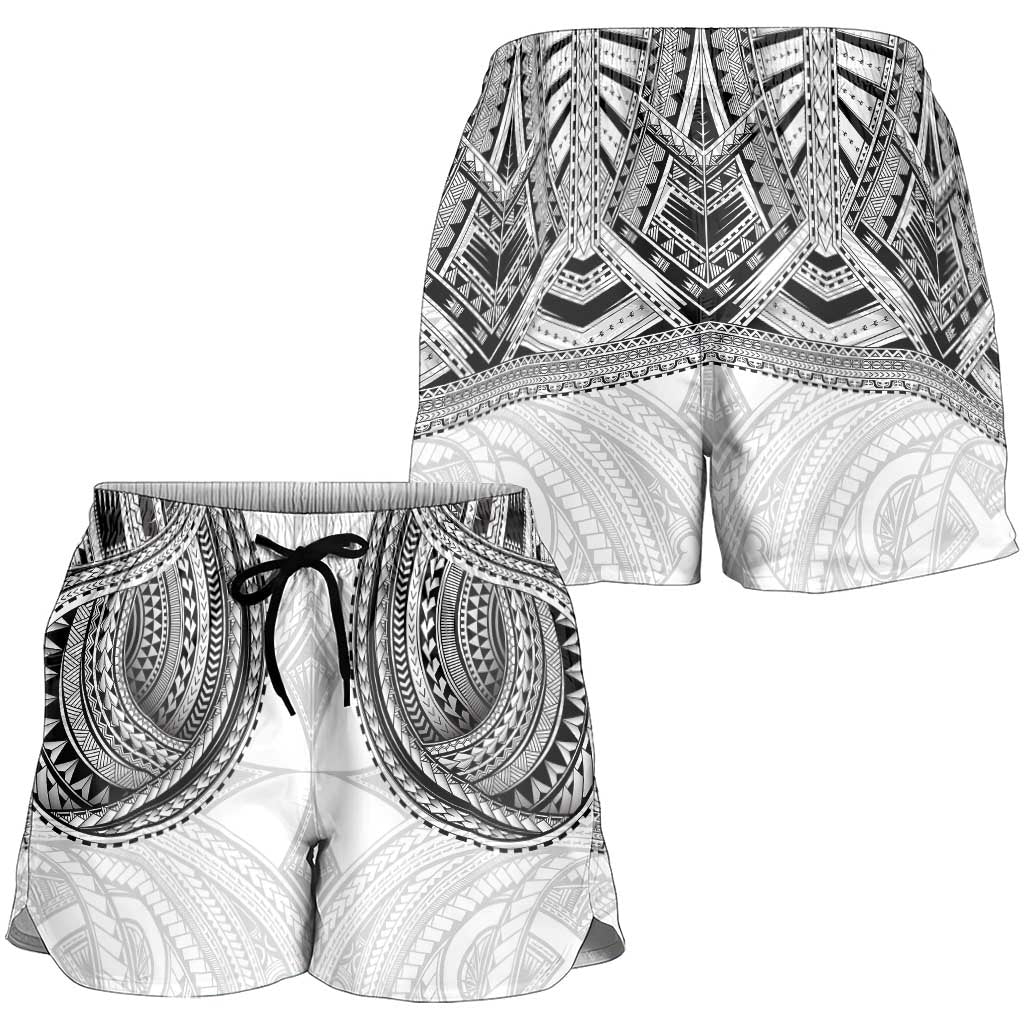 Samoan Traditional Art Tattoos Shorts for Women Tatau Tribal Motifs with Ula Nifo White LT03 - Polynesian Pride