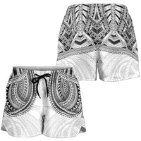 Samoan Traditional Art Tattoos Shorts for Women Tatau Tribal Motifs with Ula Nifo White LT03 - Polynesian Pride