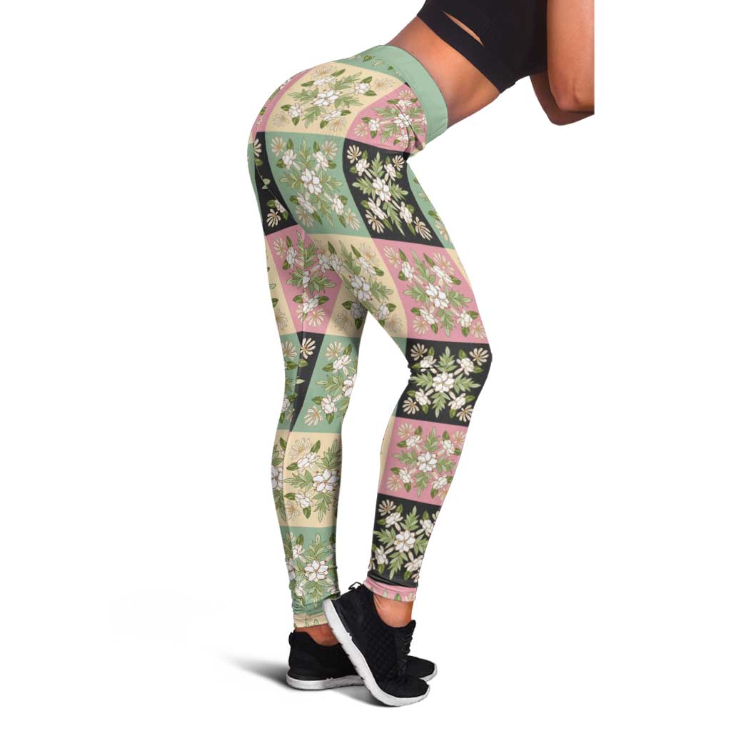Seamless Pattern Maile and Pikake Lei Leggings Squares Maile Leaf - Polynesian Pride