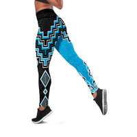 Sky Blue Niho Taniwha Mix Poutama Leggings Unique Taniko Aotearoa LT01 Sky Blue - Polynesian Pride