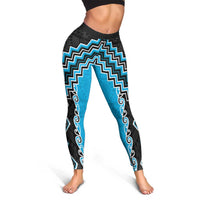 Sky Blue Niho Taniwha Mix Poutama Leggings Unique Taniko Aotearoa LT01 - Polynesian Pride