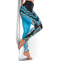 Sky Blue Niho Taniwha Mix Poutama Leggings Unique Taniko Aotearoa LT01 - Polynesian Pride