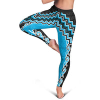 Sky Blue Niho Taniwha Mix Poutama Leggings Unique Taniko Aotearoa LT01 - Polynesian Pride