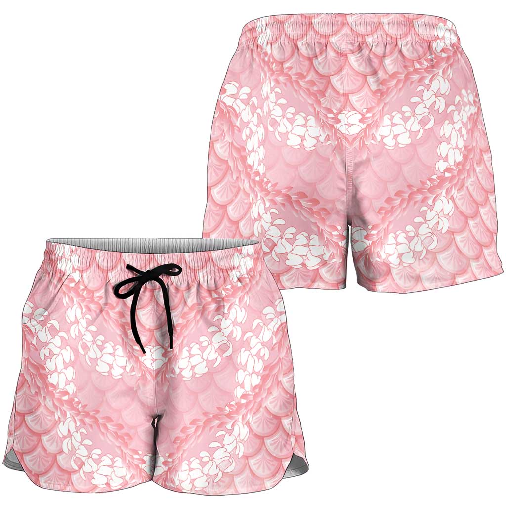 Soft Pink Mermaid Puakenikeni Maile Lei Shorts for Women LT01 - Polynesian Pride