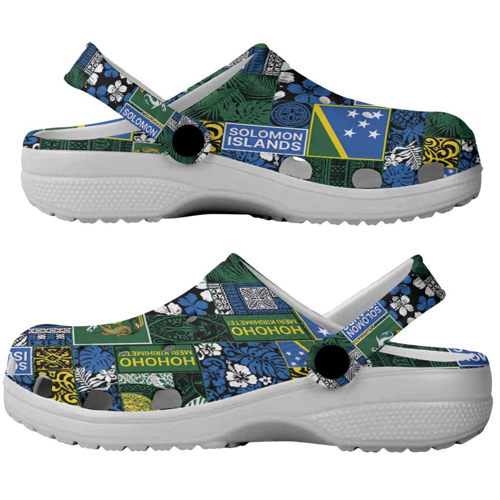 Solomon Islands Meri Kirihimete Clogs Shoes Pacific Patchwork Xmas Vibes - Polynesian Pride
