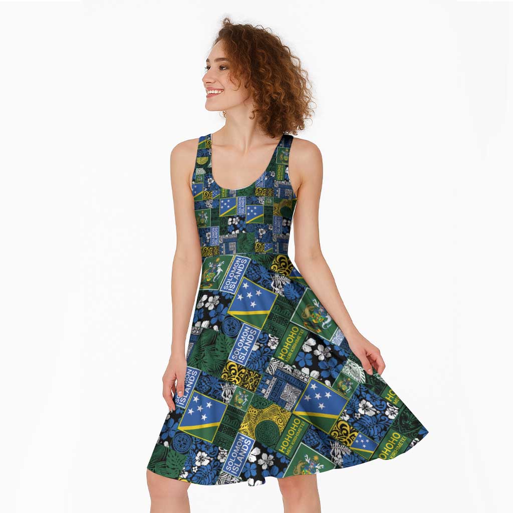 Solomon Islands Meri Kirihimete Midi Dress Pacific Patchwork Xmas Vibes - Polynesian Pride