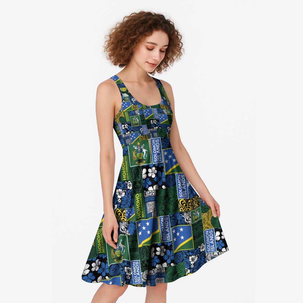 Solomon Islands Meri Kirihimete Midi Dress Pacific Patchwork Xmas Vibes - Polynesian Pride