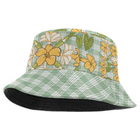 Squares Puakenikeni and Kalo Bucket Hat Turquoise Palaka Hawaiian Quilt Pattern - Polynesian Pride