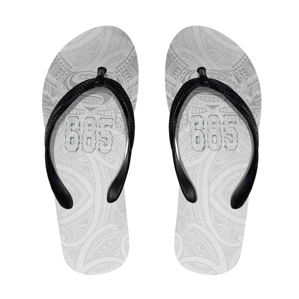 Super Samoa-Six Eight Five to The World Flip Flops Traditional Samoan Tattoo All White