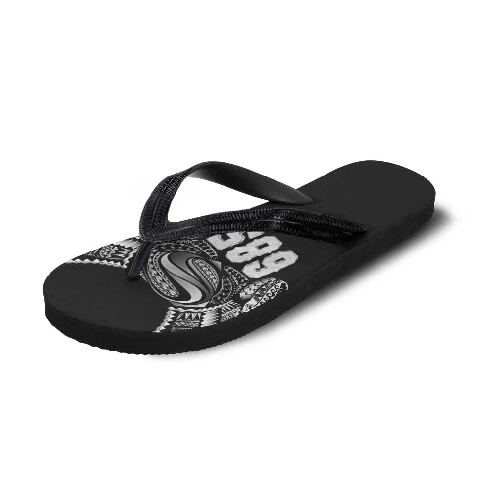 Super Samoa-Six Eight Five to The World Flip Flops Traditional Samoan Tattoo Black Color
