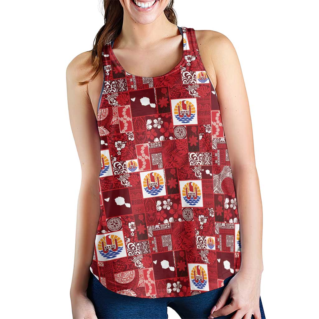Tahiti Oaoa I Teie Noera Women Racerback Tank Pacific Patchwork Xmas Vibes LT9 - Polynesian Pride
