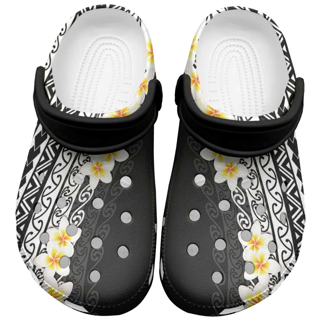 Tahiti Plumeria Tribal Pattern Clogs Shoes Wave Style Black LT05 Black - Polynesian Pride