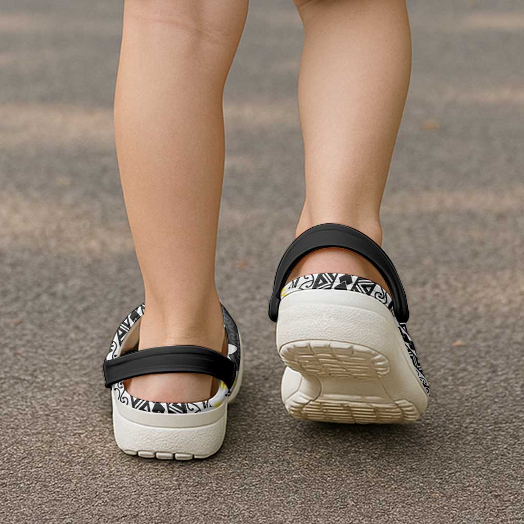 Tahiti Plumeria Tribal Pattern Clogs Shoes Wave Style Black LT05 - Polynesian Pride