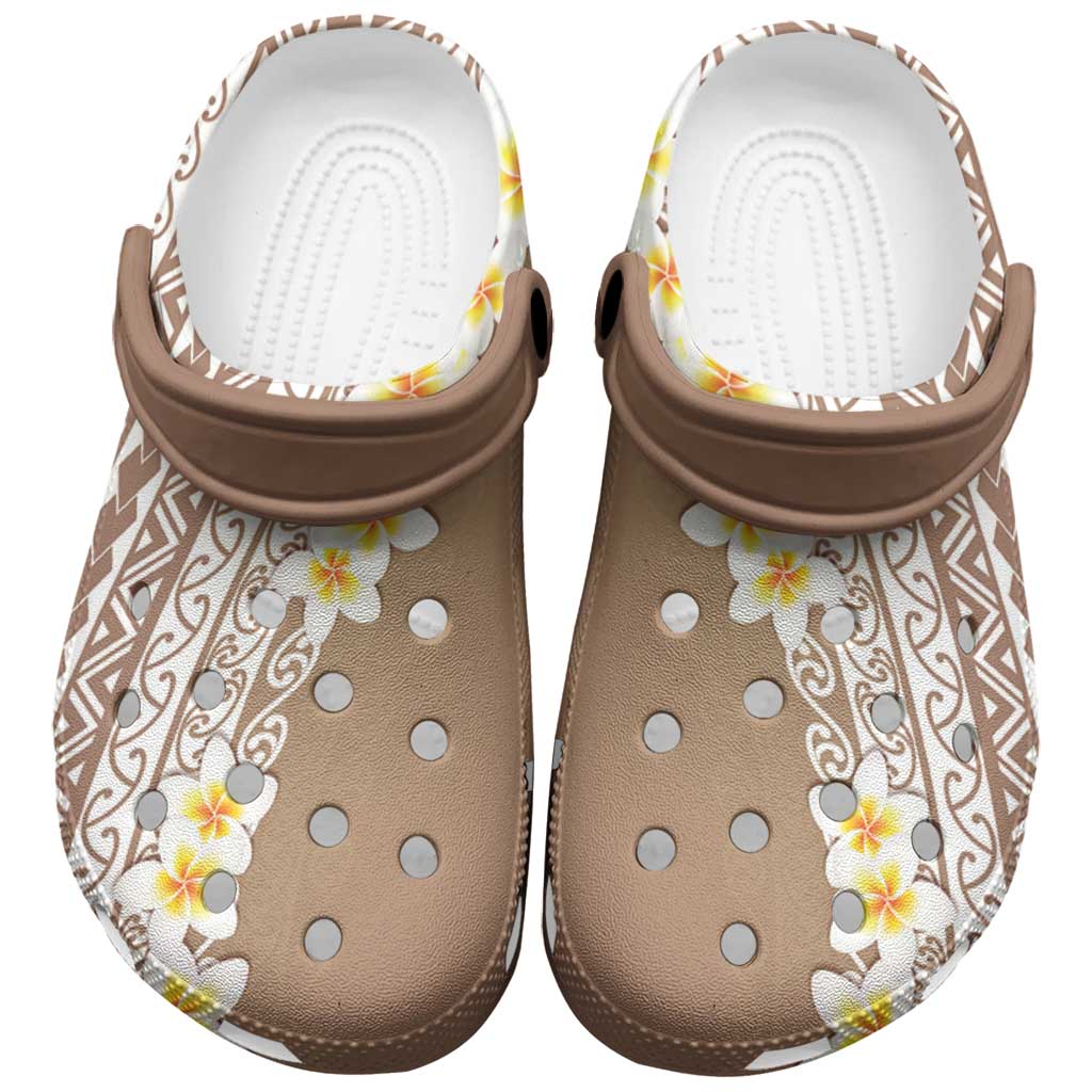 Tahiti Plumeria Tribal Pattern Clogs Shoes Wave Style Brown LT05 Brown - Polynesian Pride