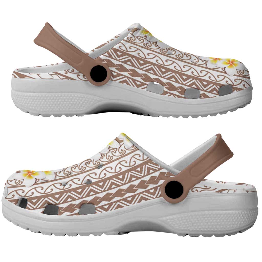 Tahiti Plumeria Tribal Pattern Clogs Shoes Wave Style Brown LT05 - Polynesian Pride