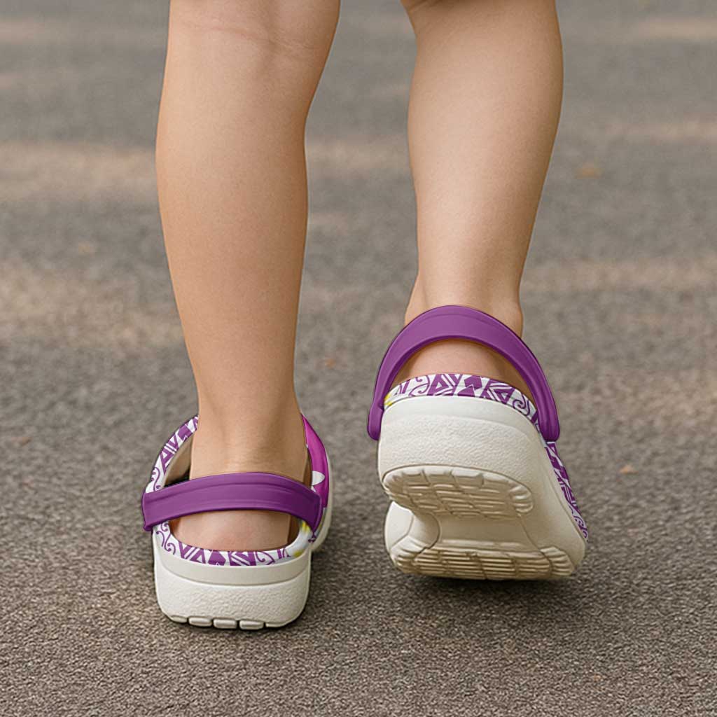 Tahiti Plumeria Tribal Pattern Clogs Shoes Wave Style Purple LT05 - Polynesian Pride