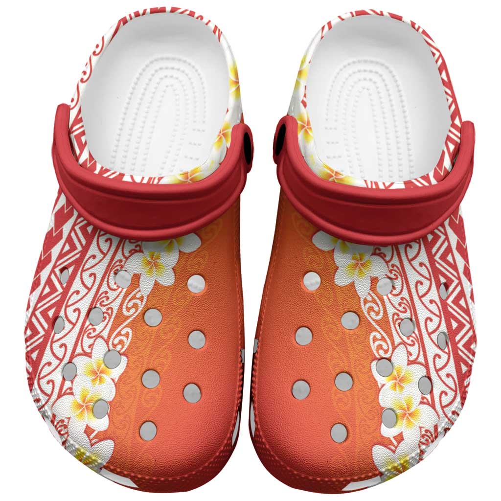 Tahiti Plumeria Tribal Pattern Clogs Shoes Wave Style Red LT05 Red - Polynesian Pride