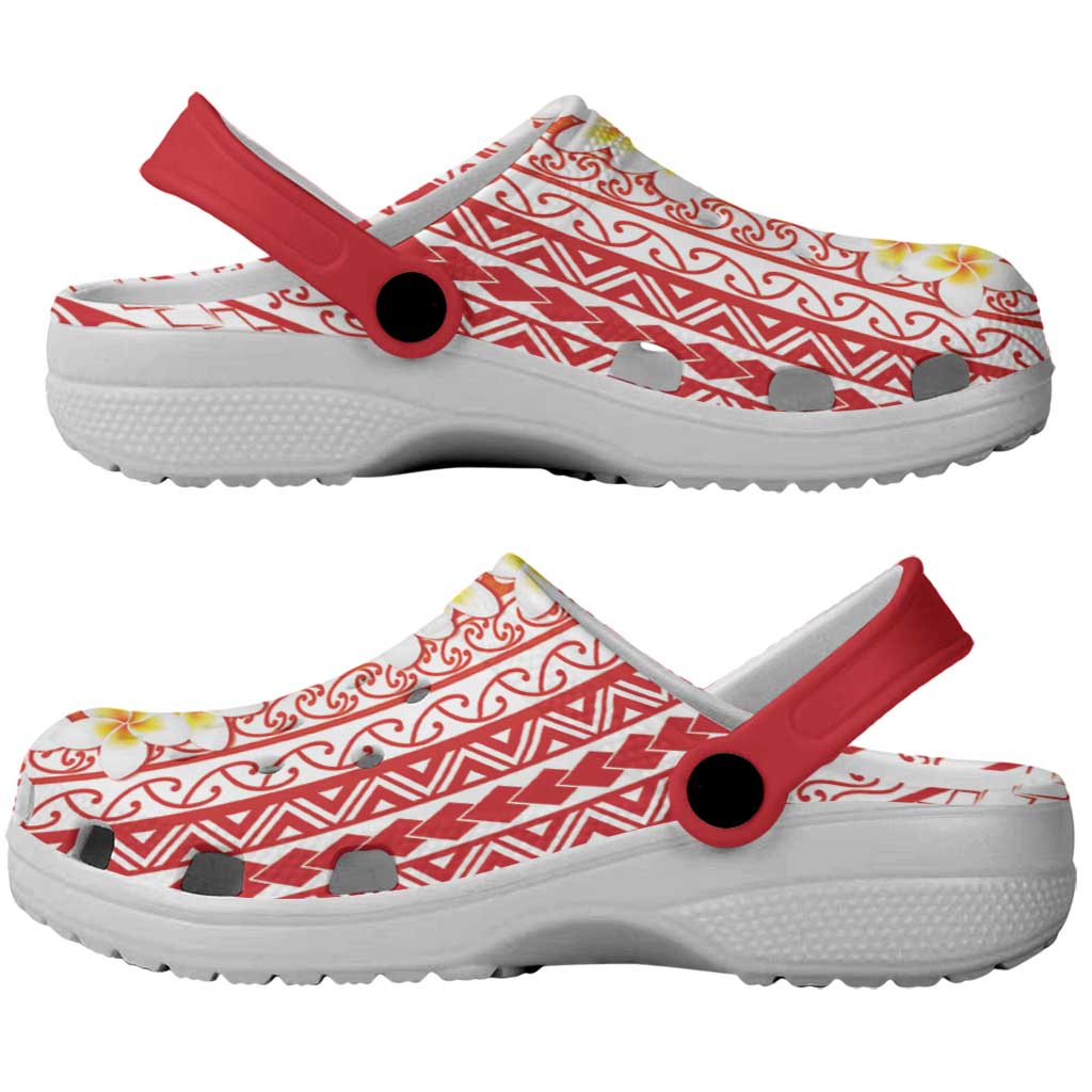 Tahiti Plumeria Tribal Pattern Clogs Shoes Wave Style Red LT05 - Polynesian Pride