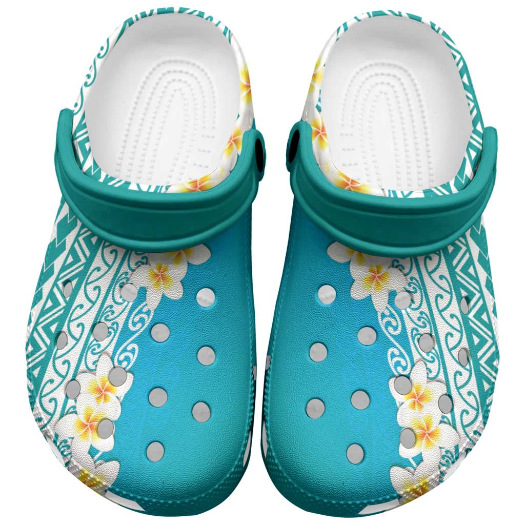 Tahiti Plumeria Tribal Pattern Clogs Shoes Wave Style Turquoise LT05 Turquoise - Polynesian Pride