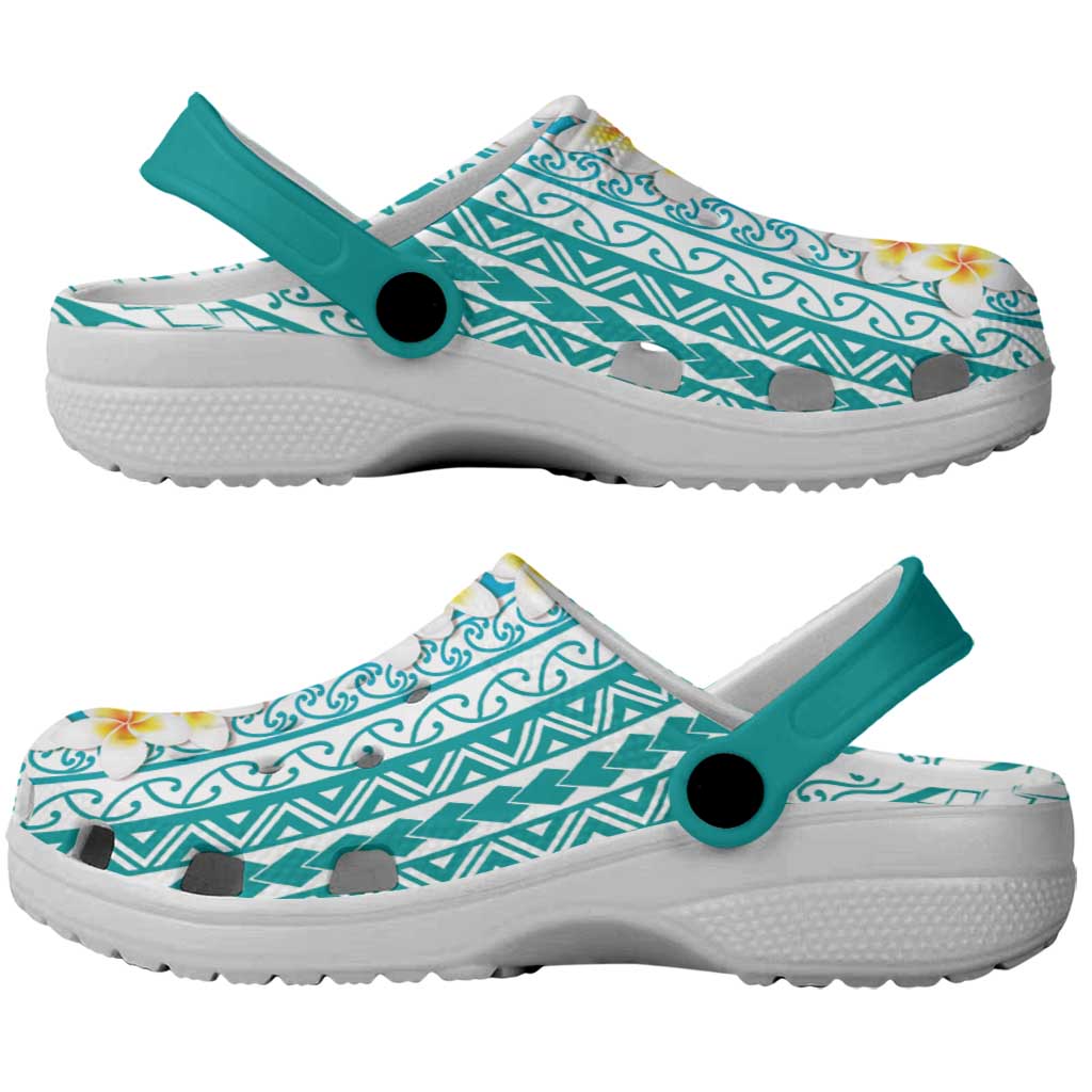 Tahiti Plumeria Tribal Pattern Clogs Shoes Wave Style Turquoise LT05 - Polynesian Pride