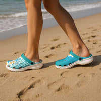 Tahiti Plumeria Tribal Pattern Clogs Shoes Wave Style Turquoise LT05 - Polynesian Pride