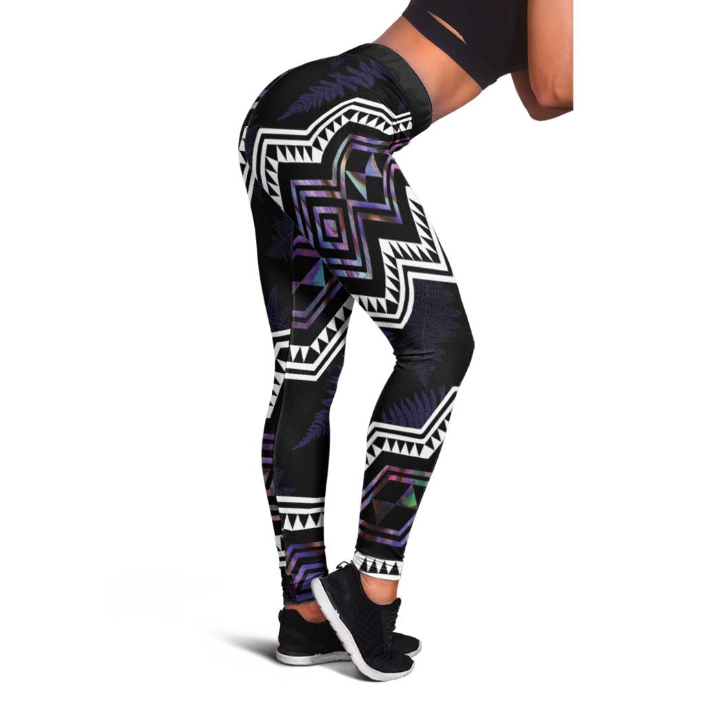 Taniko Aotearoa Mix Paua Shell Leggings Niho Taniwha Lilac Glitter - Polynesian Pride