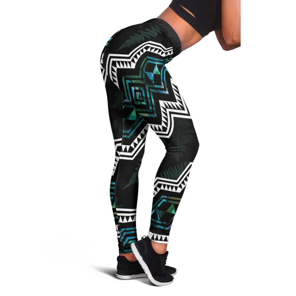 Taniko Aotearoa Mix Paua Shell Leggings Niho Taniwha Turquoise Glitter - Polynesian Pride