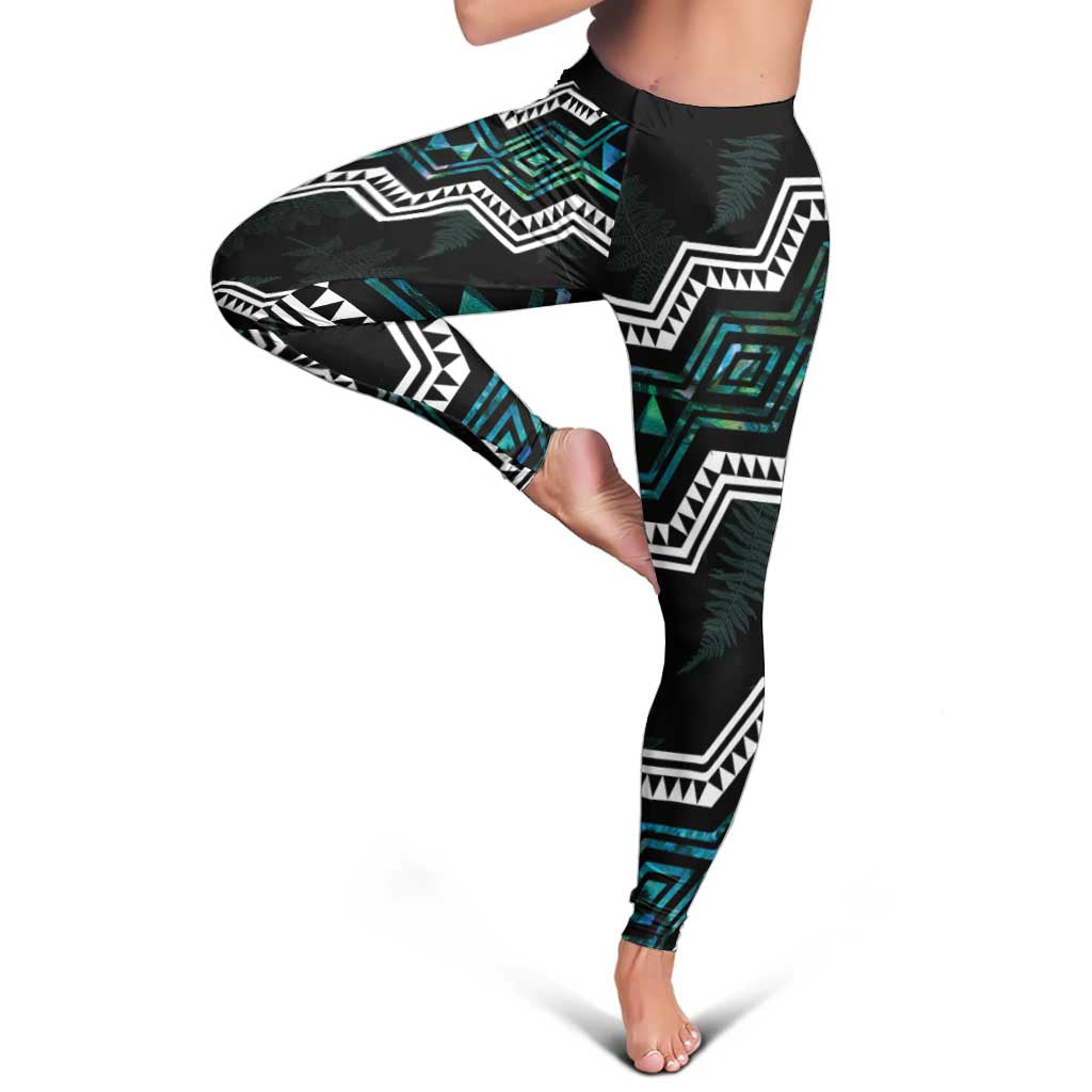 Taniko Aotearoa Mix Paua Shell Leggings Niho Taniwha Turquoise Glitter - Polynesian Pride