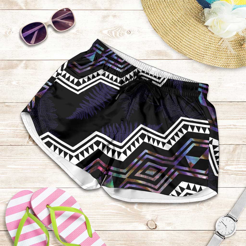 Taniko Aotearoa Mix Paua Shell Shorts for Women Niho Taniwha Lilac Glitter LT01 Purple - Polynesian Pride
