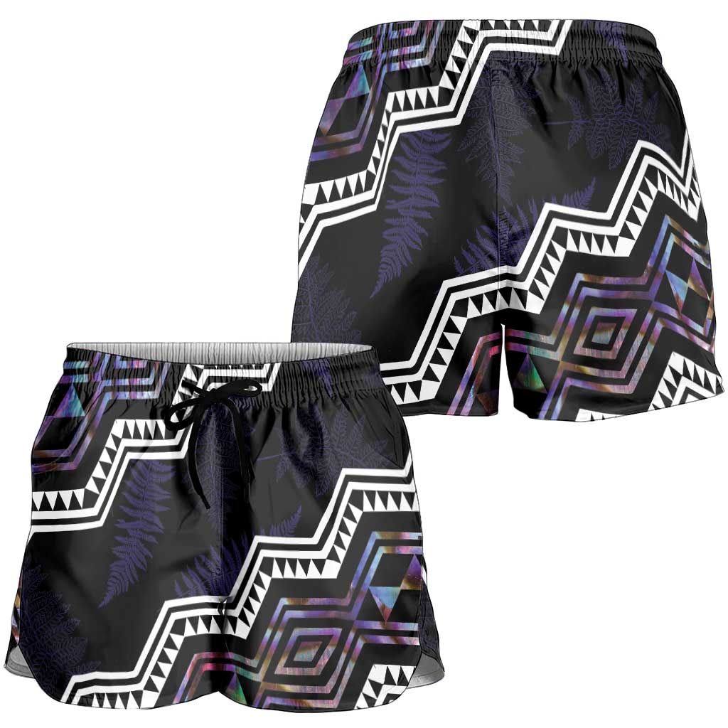 Taniko Aotearoa Mix Paua Shell Shorts for Women Niho Taniwha Lilac Glitter LT01 - Polynesian Pride
