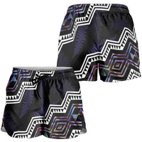 Taniko Aotearoa Mix Paua Shell Shorts for Women Niho Taniwha Lilac Glitter LT01 - Polynesian Pride