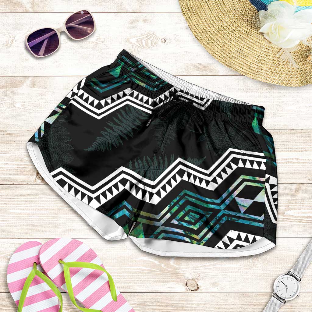 Taniko Aotearoa Mix Paua Shell Shorts for Women Niho Taniwha Turquoise Glitter - Polynesian Pride