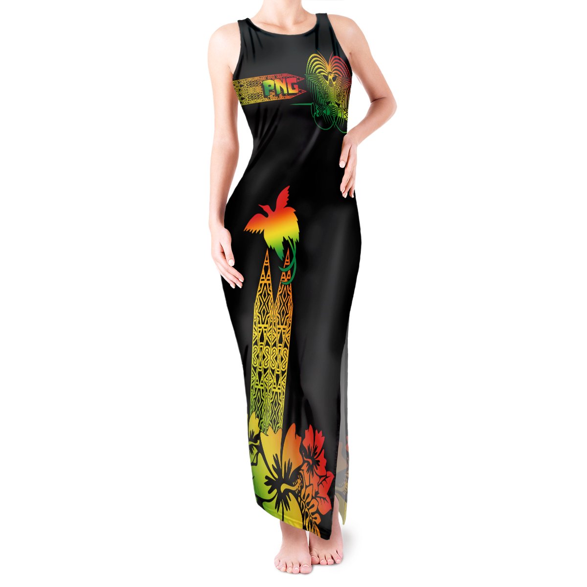 PNG Hibiscus Tribal Pattern Tank Maxi Dress Motuan Reggae Color LT7 Women Reggae - Polynesian Pride