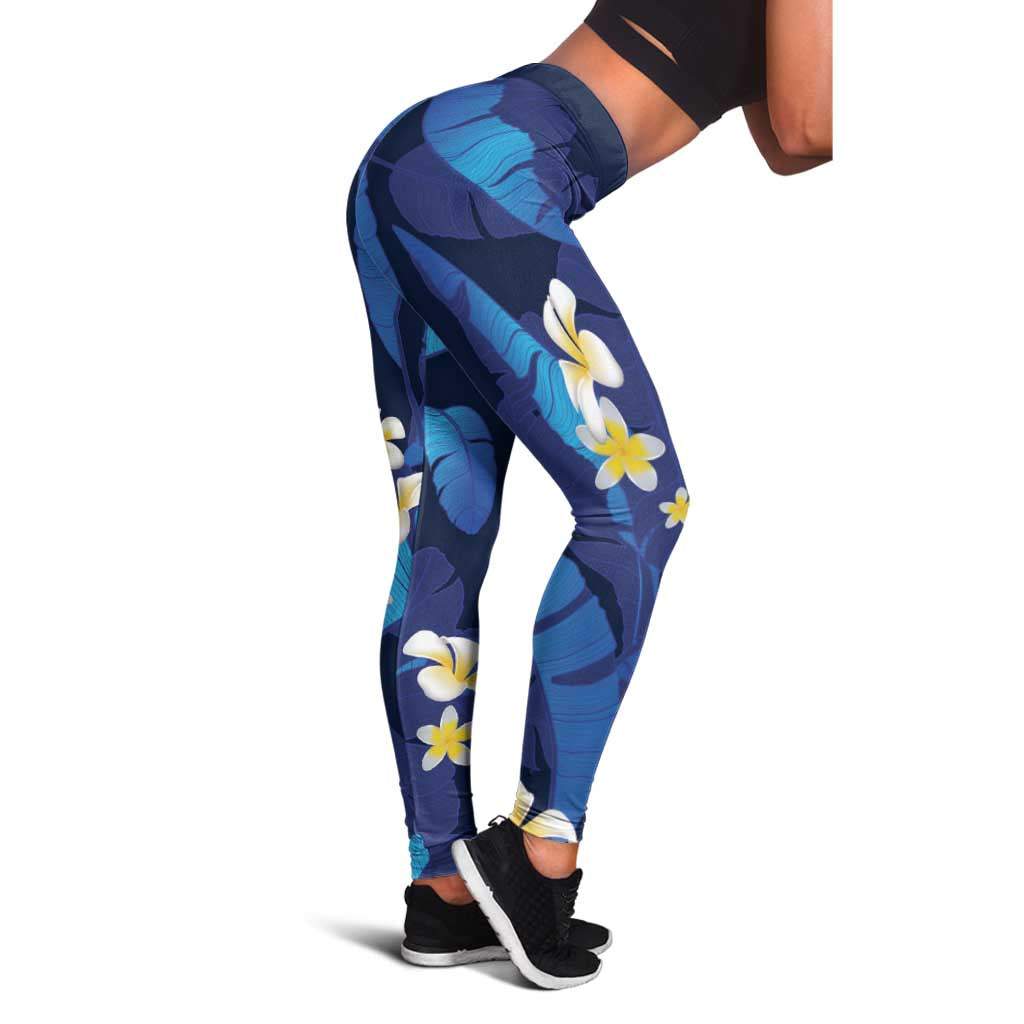 Teal Purple Banana Leaf Hawaii Leggings Lau Maia Plumeria Tropical Summer Vibes LT14 - Polynesian Pride