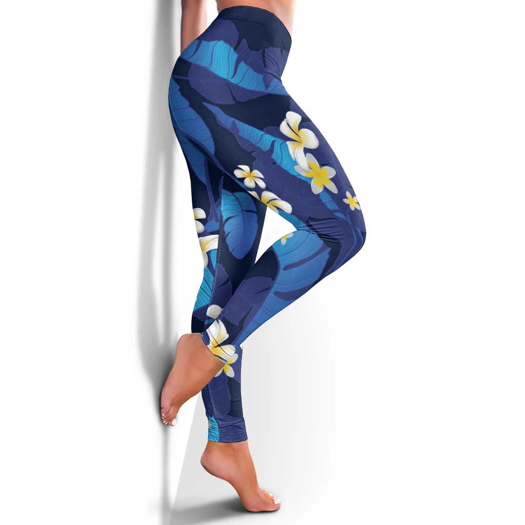 Teal Purple Banana Leaf Hawaii Leggings Lau Maia Plumeria Tropical Summer Vibes LT14 - Polynesian Pride