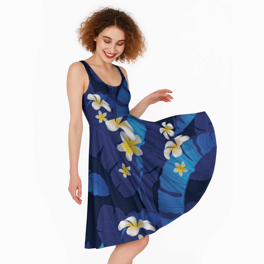 Teal Purple Banana Leaf Hawaii Midi Dress Lau Maia Plumeria Tropical Summer Vibes LT14 - Polynesian Pride