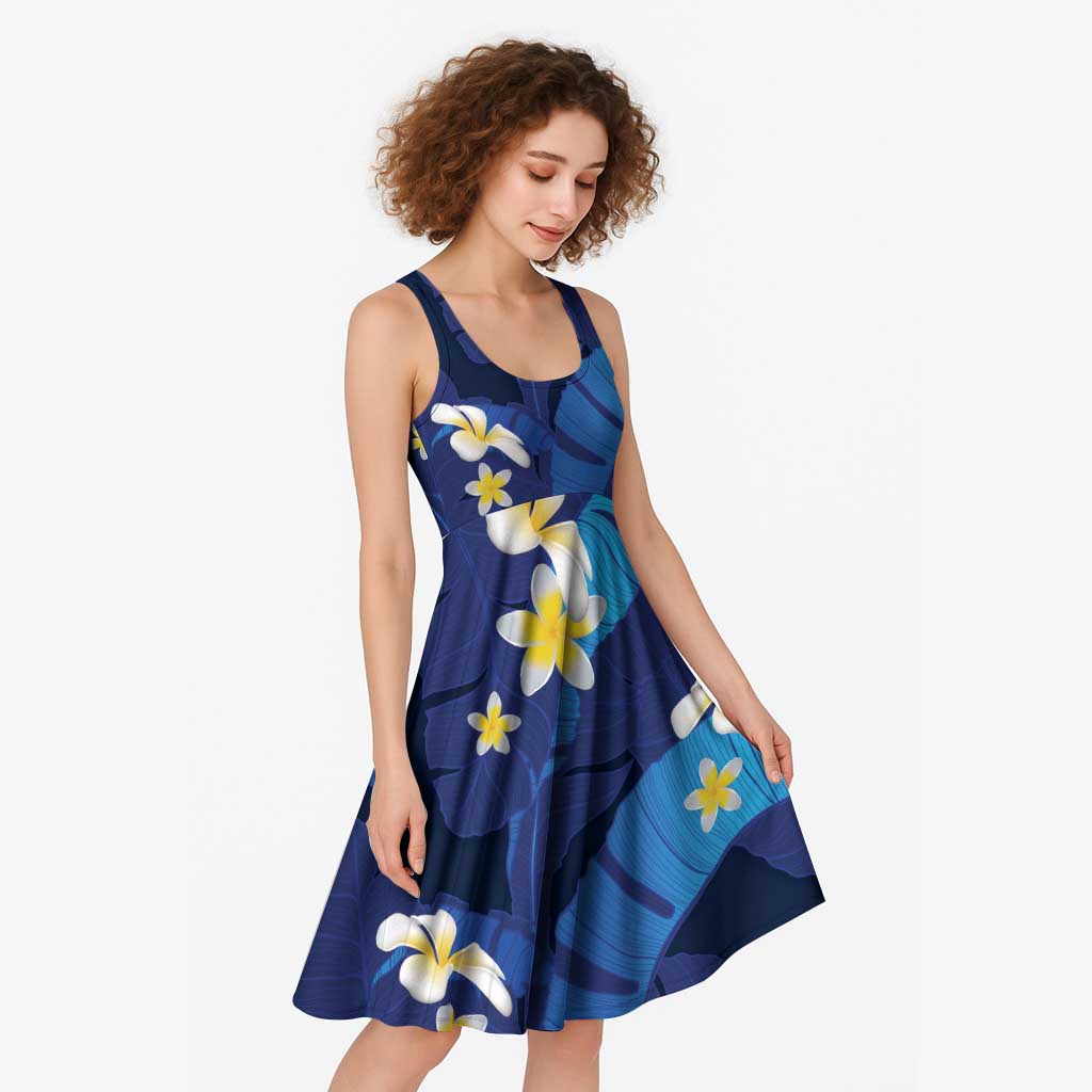 Teal Purple Banana Leaf Hawaii Midi Dress Lau Maia Plumeria Tropical Summer Vibes LT14 - Polynesian Pride