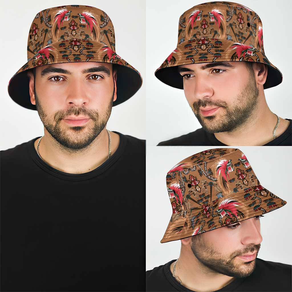 Terracotta Bird of Batik Papua Bucket Hat Exotic Natural Wealth of Papua LT9 - Polynesian Pride