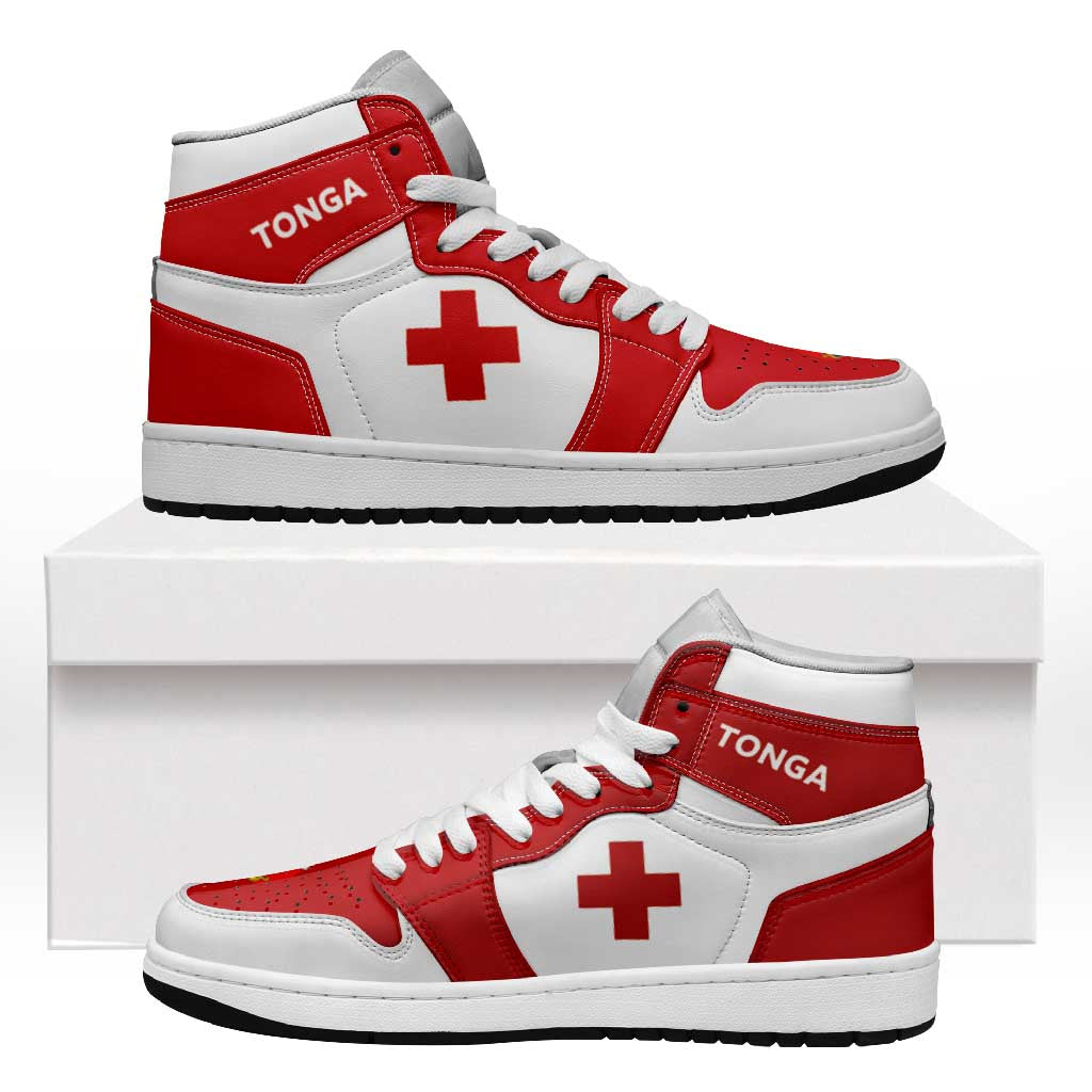 Tonga High Sneakers AJ1 Coat Of Arms Flag Inspired LT05 Red - Polynesian Pride