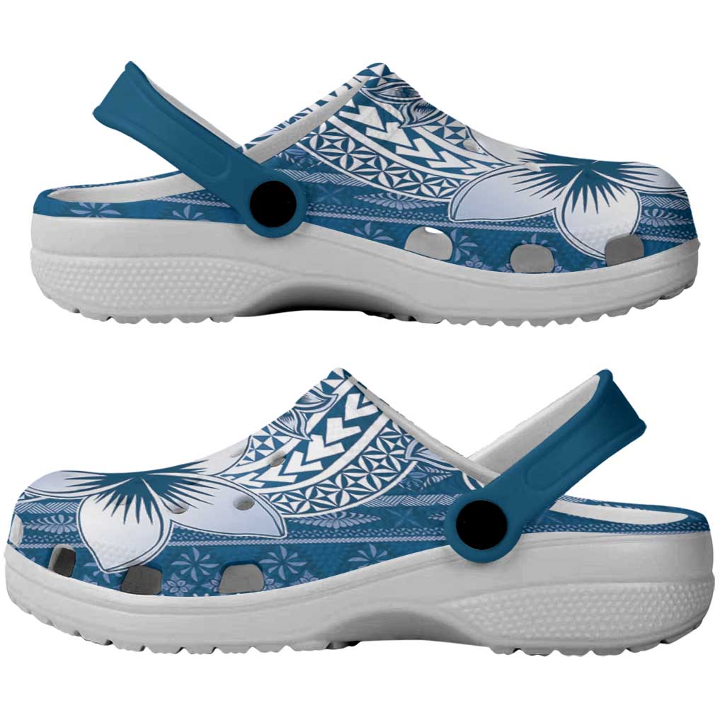 Tonga Kupesi Ngatu Clogs Shoes Vintage Blue Plumeria - Polynesian Pride