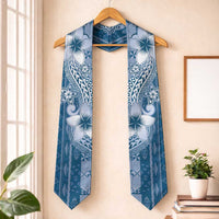 Tonga Kupesi Ngatu Graduation Stole Vintage Blue Plumeria LT05 One Size Blue - Polynesian Pride