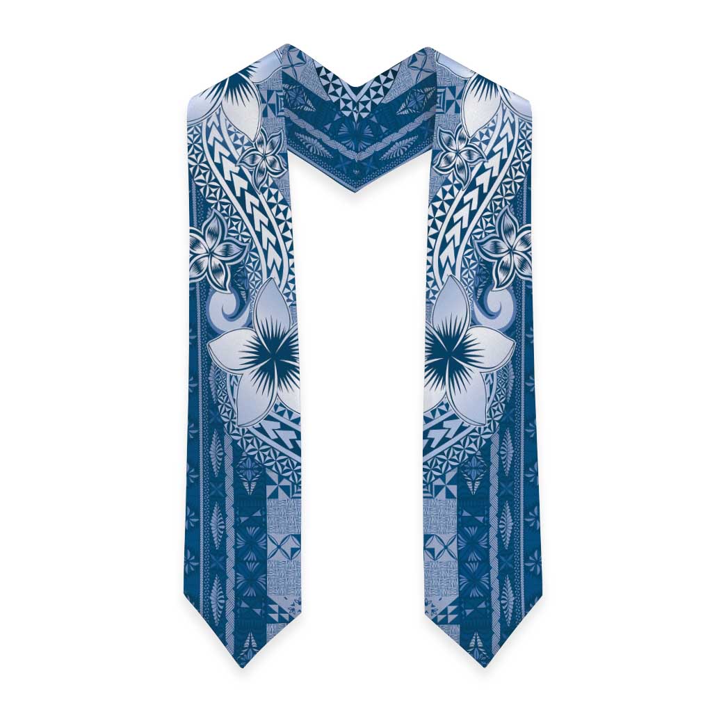 Tonga Kupesi Ngatu Graduation Stole Vintage Blue Plumeria LT05 - Polynesian Pride