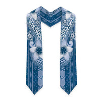 Tonga Kupesi Ngatu Graduation Stole Vintage Blue Plumeria LT05 - Polynesian Pride