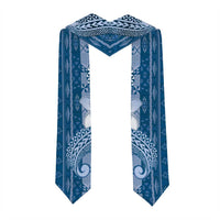 Tonga Kupesi Ngatu Graduation Stole Vintage Blue Plumeria LT05 - Polynesian Pride