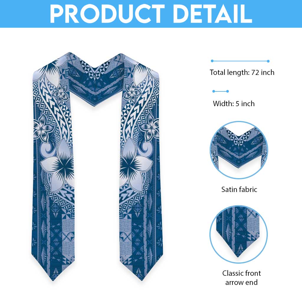 Tonga Kupesi Ngatu Graduation Stole Vintage Blue Plumeria LT05 - Polynesian Pride