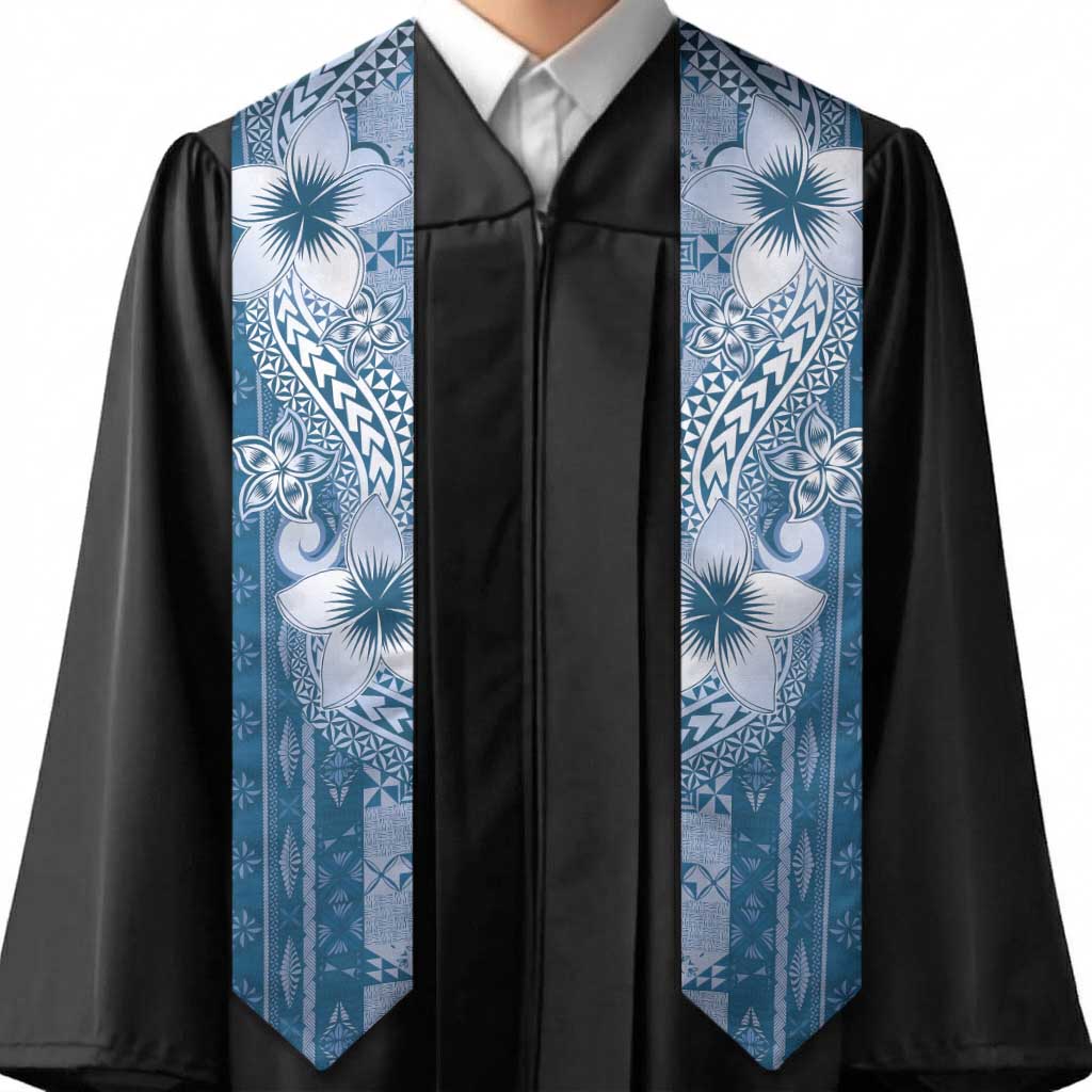 Tonga Kupesi Ngatu Graduation Stole Vintage Blue Plumeria LT05 - Polynesian Pride