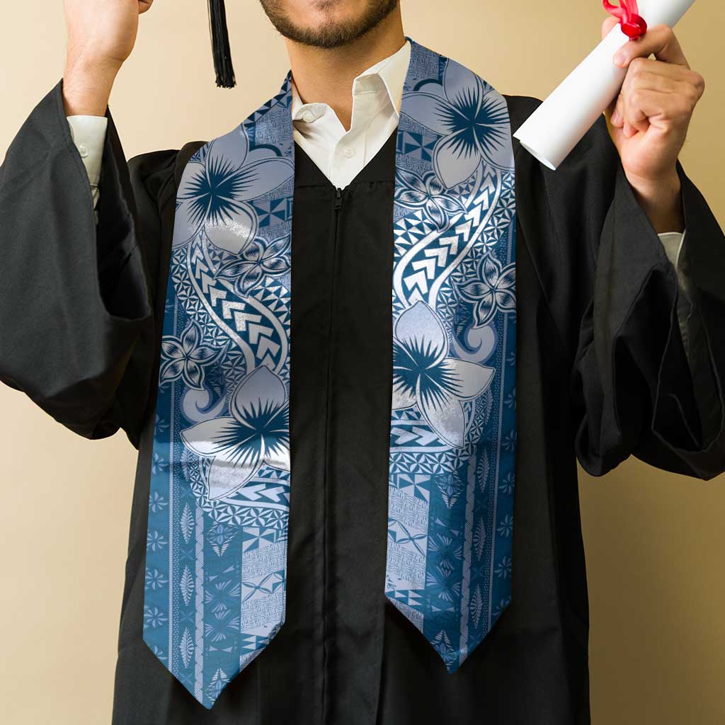 Tonga Kupesi Ngatu Graduation Stole Vintage Blue Plumeria LT05 - Polynesian Pride