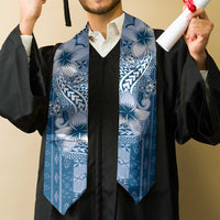 Tonga Kupesi Ngatu Graduation Stole Vintage Blue Plumeria LT05 - Polynesian Pride