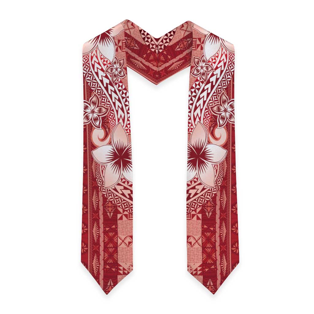 Tonga Kupesi Ngatu Graduation Stole Vintage Red Plumeria LT05 - Polynesian Pride